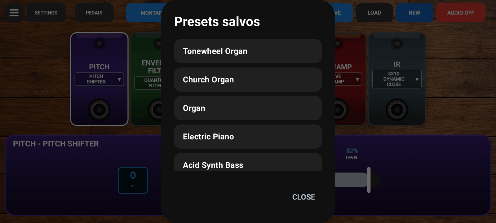 Lista de presets salvos no LGN BASS